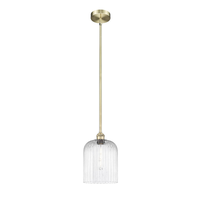 Innovations Bridal Veil 5in 1-Light Mini Pendant | Art Nouveau Antique Brass Steel and Clear Ribbed Glass | Kitchen Island & | Model 616-1S-AB-G559-8CL