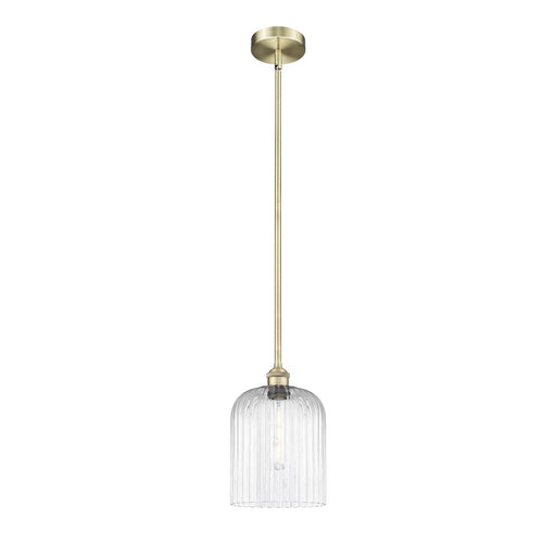 Innovations Bridal Veil 5in 1-Light Mini Pendant | Art Nouveau Antique Brass Steel and Clear Ribbed Glass | Kitchen Island & | Model 616-1S-AB-G559-8CL