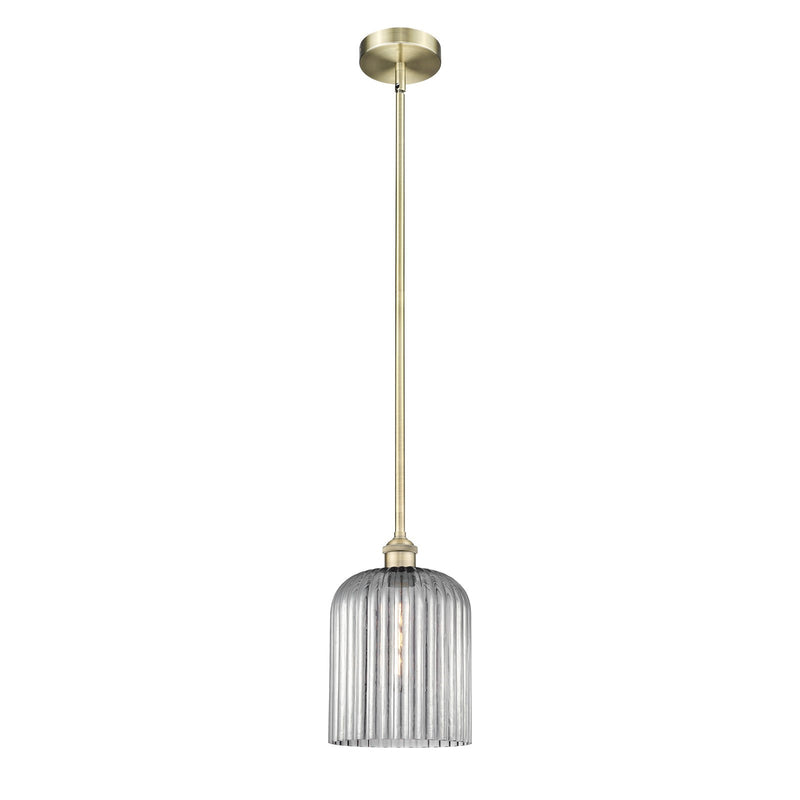 Innovations Bridal Veil 5in 1-Light Mini Pendant | Art Nouveau Antique Brass Steel and Light Smoke Ribbed Glass | Kitchen | Model 616-1S-AB-G559-8SM