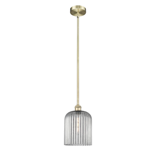 Innovations Bridal Veil 5in 1-Light Mini Pendant | Art Nouveau Antique Brass Steel and Light Smoke Ribbed Glass | Kitchen | Model 616-1S-AB-G559-8SM