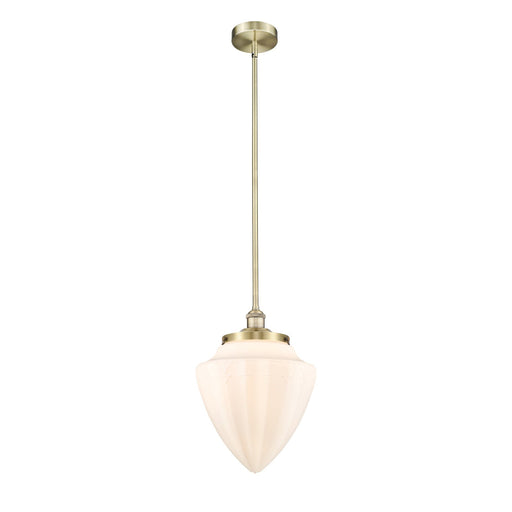 Innovations Bridgeton 12in 1-Light Mini Pendant | Traditional Antique Brass Steel and Matte White Frosted Glass | Kitchen Island | Model 616-1S-AB-G661-12