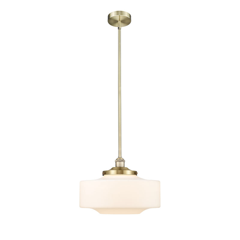 Innovations Bridgeton 12in 1-Light Mini Pendant | Traditional Antique Brass and Matte White Frosted Glass | Kitchen Island & | Model 616-1S-AB-G691-16
