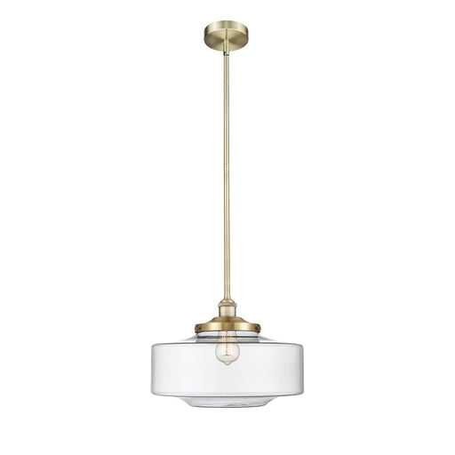 Innovations Bridgeton 16in 1-Light Mini Pendant | Traditional Antique Brass Steel and Clear Schoolhouse Glass | Kitchen Island & | Model 616-1S-AB-G692-16