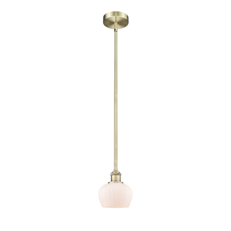 Innovations Fenton 7in 1-Light Mini Pendant | Industrial Antique Brass and Matte White Ribbed Glass | Kitchen Island & Dining Room | Model 616-1S-AB-G91