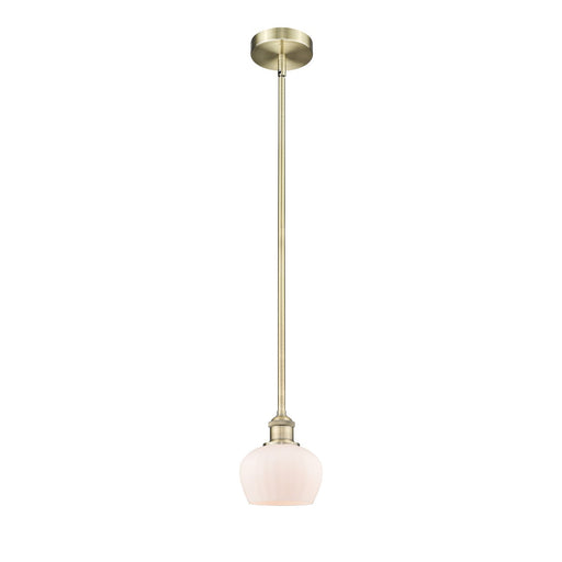 Innovations Fenton 7in 1-Light Mini Pendant | Industrial Antique Brass and Matte White Ribbed Glass | Kitchen Island & Dining Room | Model 616-1S-AB-G91