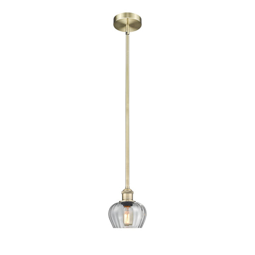Innovations Fenton 7in 1-Light Mini Pendant | Industrial Antique Brass Steel and Clear Ribbed Glass | Kitchen Island & Breakfast Bar | Model 616-1S-AB-G92