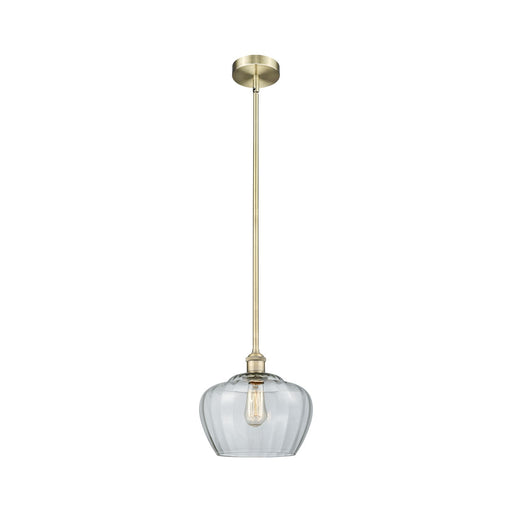 Innovations Fenton 11in 1-Light Mini Pendant | Industrial Antique Brass Steel and Clear Ribbed Glass | Kitchen Island & Dining | Model 616-1S-AB-G92-L