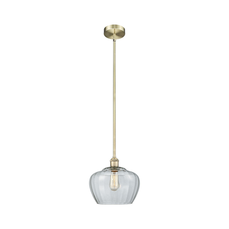 Innovations Fenton 11in 1-Light Mini Pendant | Industrial Antique Brass and Clear Ribbed Glass | Kitchen Island & Dining Room | Model 616-1S-AB-G92-L-LED