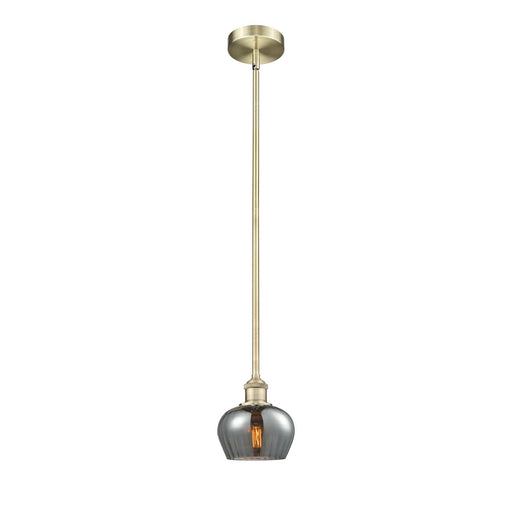 Innovations Lighting Fenton 1-Light Mini Pendant | Industrial Antique Brass Steel and Light Smoke Ribbed Glass | Kitchen Island & | Model 616-1S-AB-G93