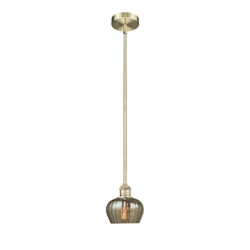 Innovations Fenton 7in 1-Light Mini Pendant | Industrial Antique Brass Steel and Mercury Ribbed Glass | Kitchen Island & Dining Room | Model 616-1S-AB-G96