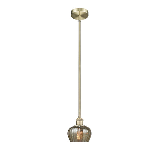 Innovations Fenton 7in 1-Light Mini Pendant | Industrial Antique Brass Steel and Mercury Ribbed Glass | Kitchen Island & Dining Room | Model 616-1S-AB-G96
