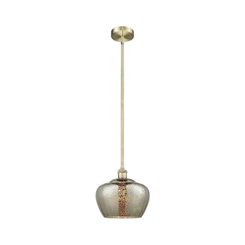 Innovations Fenton 11in 1-Light Mini Pendant | Industrial Antique Brass and Mercury Ribbed Glass | Kitchen Island & Dining | Model 616-1S-AB-G96-L-LED