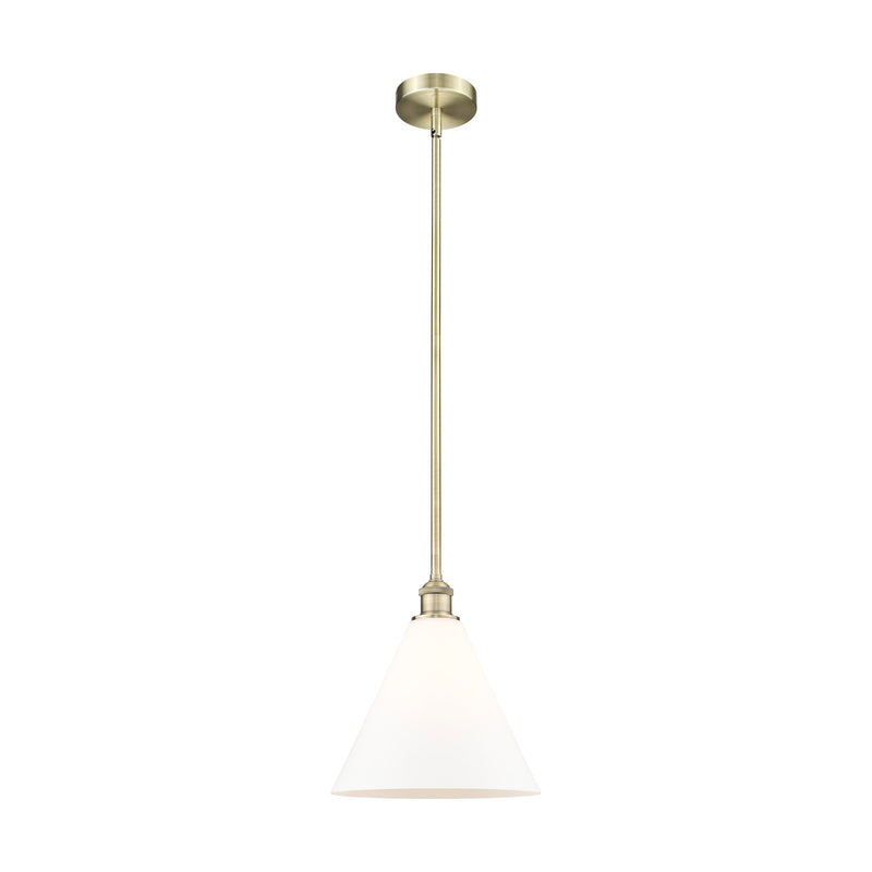 Innovations Berkshire Glass 12in 1-Light Mini Pendant | Industrial Antique Brass Steel and Matte White Glass | Kitchen | Model 616-1S-AB-GBC-121-LED