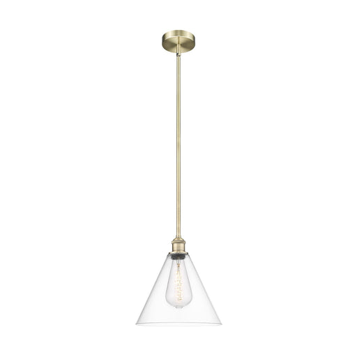 Innovations Berkshire 12in 1-Light Mini Pendant | Industrial Antique Brass Steel and Clear Glass | Kitchen Island & Dining | Model 616-1S-AB-GBC-122-LED