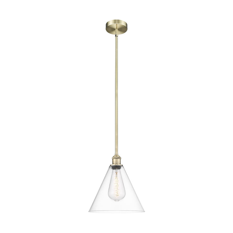 Innovations Berkshire 12in 1-Light Mini Pendant | Industrial Antique Brass Steel and Clear Glass | Kitchen Island & Dining | Model 616-1S-AB-GBC-122-LED