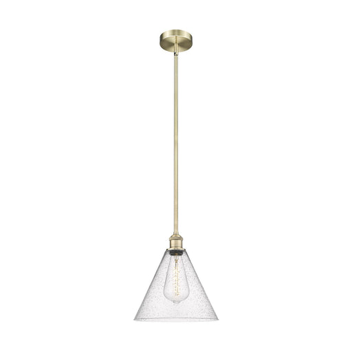 Innovations Berkshire Glass 12in 1-Light Mini Pendant | Industrial Antique Brass Steel and Seedy Glass | Kitchen Island & Dining | Model 616-1S-AB-GBC-124