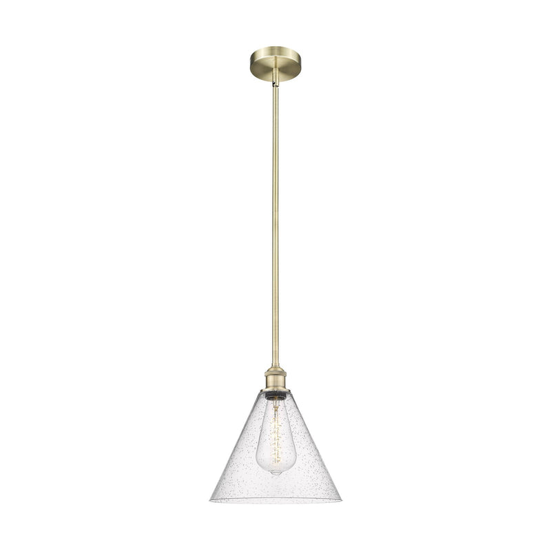 Innovations Berkshire Glass 12in 1-Light Mini Pendant | Industrial Antique Brass Steel and Seedy Glass | Kitchen Island & | Model 616-1S-AB-GBC-124-LED
