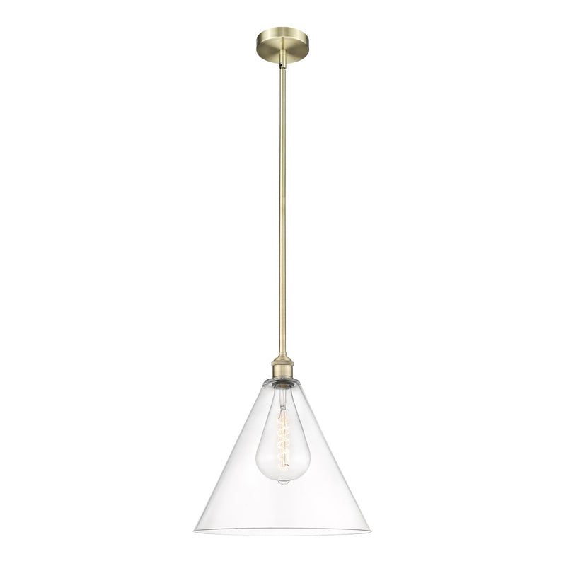 Innovations Berkshire Glass 16in 1-Light Pendant | Industrial Antique Brass Steel and Clear Glass | Kitchen Island & Dining Room | Model 616-1S-AB-GBC-162
