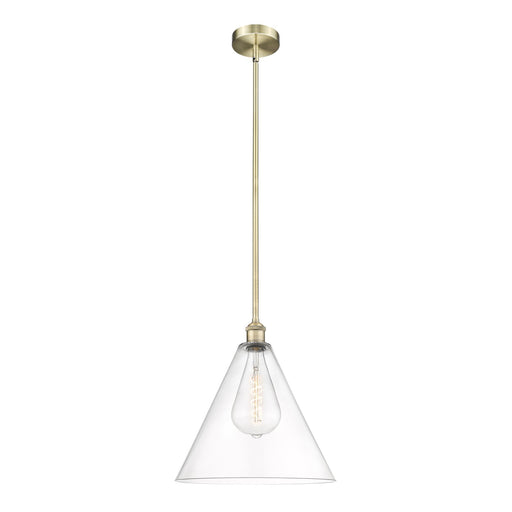 Innovations Berkshire Glass 16in 1-Light Pendant | Industrial Antique Brass Steel and Clear Glass | Kitchen Island & Dining Room | Model 616-1S-AB-GBC-162
