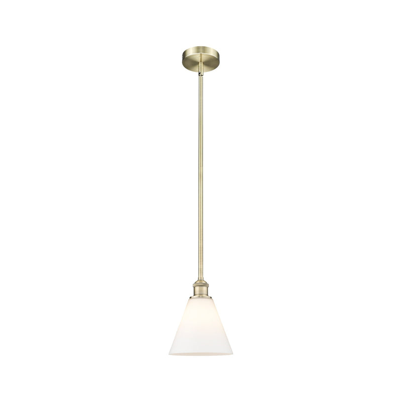 Innovations Berkshire Glass 8in 1-Light Mini Pendant | Industrial Antique Brass Steel and Matte White Glass | Kitchen Island | Model 616-1S-AB-GBC-81-LED