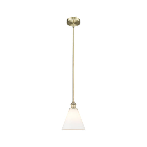 Innovations Berkshire Glass 8in 1-Light Mini Pendant | Industrial Antique Brass Steel and Matte White Glass | Kitchen Island | Model 616-1S-AB-GBC-81-LED