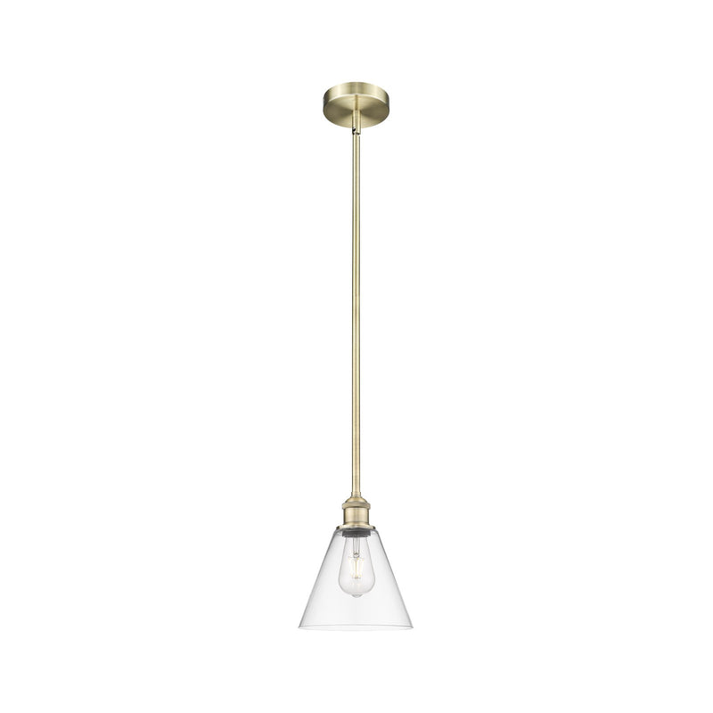 Innovations Berkshire 8in 1-Light Mini Pendant | Industrial Antique Brass Steel and Clear Glass | Kitchen Island & Dining | Model 616-1S-AB-GBC-82-LED