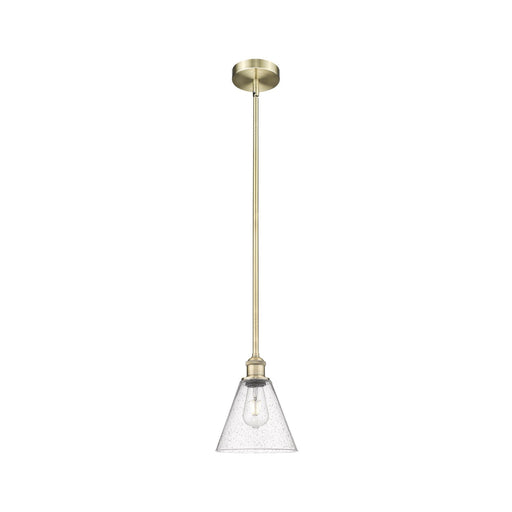 Innovations Berkshire Glass 8in 1-Light Mini Pendant | Industrial Antique Brass Steel and Seedy Glass | Kitchen Island & | Model 616-1S-AB-GBC-84-LED