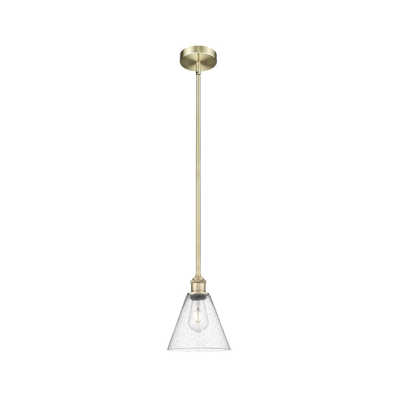 Innovations Berkshire Glass 8in 1-Light Mini Pendant | Industrial Antique Brass Steel and Seedy Glass | Kitchen Island & | Model 616-1S-AB-GBC-84-LED