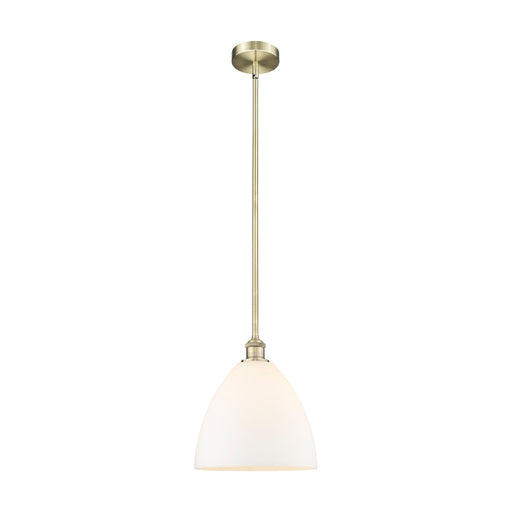 Innovations Bristol 12in 1-Light Mini Pendant | Industrial Antique Brass Steel and Matte White Glass | Kitchen Island & | Model 616-1S-AB-GBD-121-LED