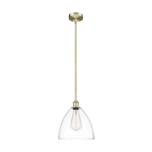 Innovations Bristol 12in 1-Light Mini Pendant | Industrial Antique Brass Steel and Clear Glass | Kitchen Island & Dining | Model 616-1S-AB-GBD-122-LED