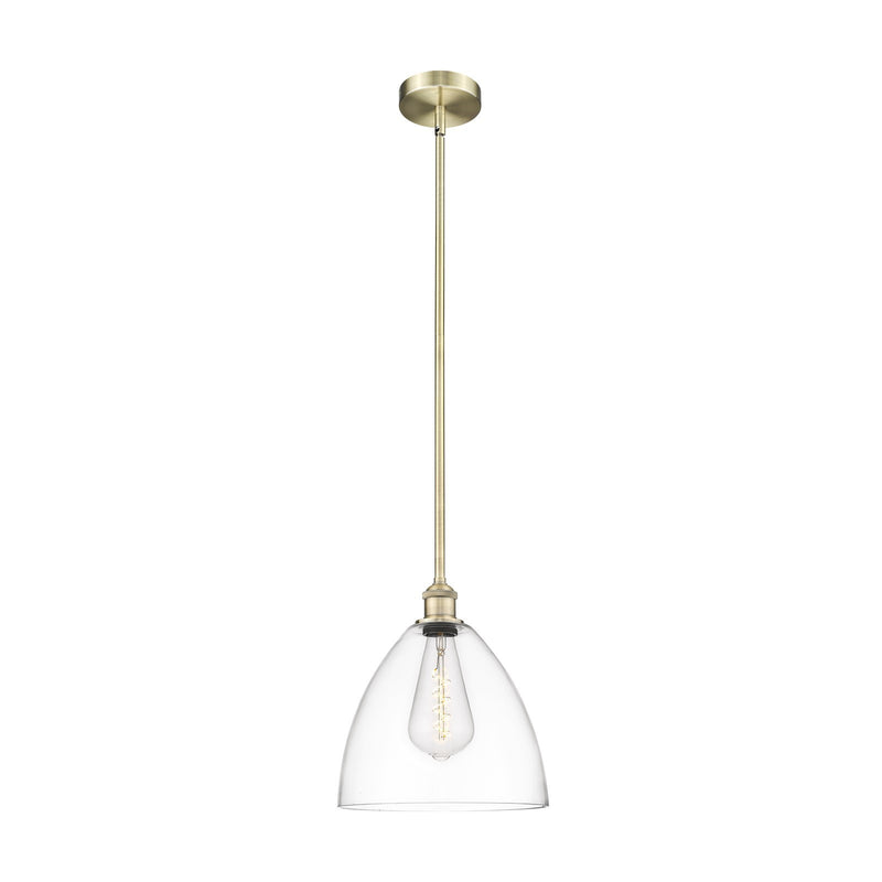 Innovations Bristol 12in 1-Light Mini Pendant | Industrial Antique Brass Steel and Clear Glass | Kitchen Island & Dining | Model 616-1S-AB-GBD-122-LED