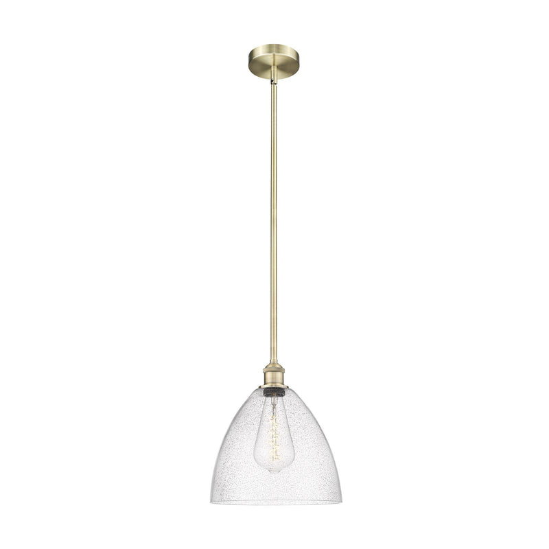 Innovations Bristol 12in 1-Light Mini Pendant | Industrial Antique Brass Steel and Seedy Glass Dome | Kitchen Island & Dining | Model 616-1S-AB-GBD-124