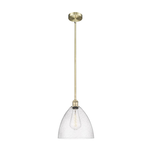 Innovations Bristol 12in 1-Light Mini Pendant | Industrial Antique Brass Steel and Seedy Glass Dome | Kitchen Island & Dining | Model 616-1S-AB-GBD-124