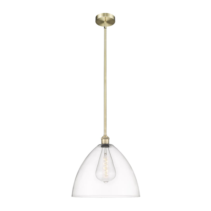 Innovations Bristol 16in 1-Light Pendant | Industrial Antique Brass Steel and Clear Glass | Kitchen Island & Dining Room | Model 616-1S-AB-GBD-162-LED