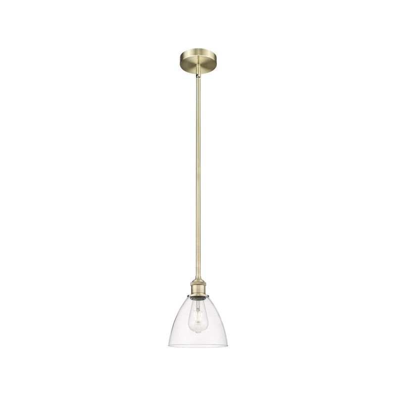 Innovations Bristol 7.5in 1-Light Mini Pendant | Industrial Antique Brass and Clear Glass | Kitchen Island & Dining Room | Model 616-1S-AB-GBD-752-LED