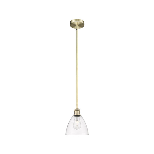 Innovations Bristol 7.5in 1-Light Mini Pendant | Industrial Antique Brass and Clear Glass | Kitchen Island & Dining Room | Model 616-1S-AB-GBD-752-LED