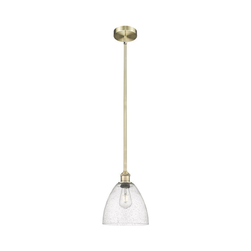 Innovations Bristol 9in 1-Light Mini Pendant | Industrial Antique Brass Steel and Seedy Glass | Kitchen Island & Dining Room | 9 | Model 616-1S-AB-GBD-94
