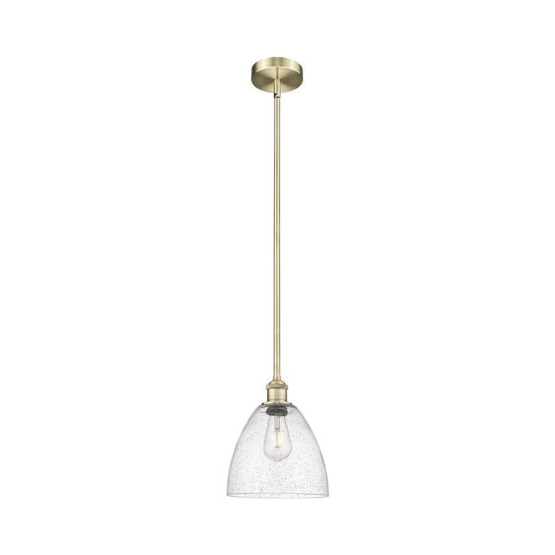 Innovations Bristol 9in 1-Light Mini Pendant | Industrial Antique Brass Steel and Seedy Glass | Kitchen Island & Dining Room | Model 616-1S-AB-GBD-94-LED