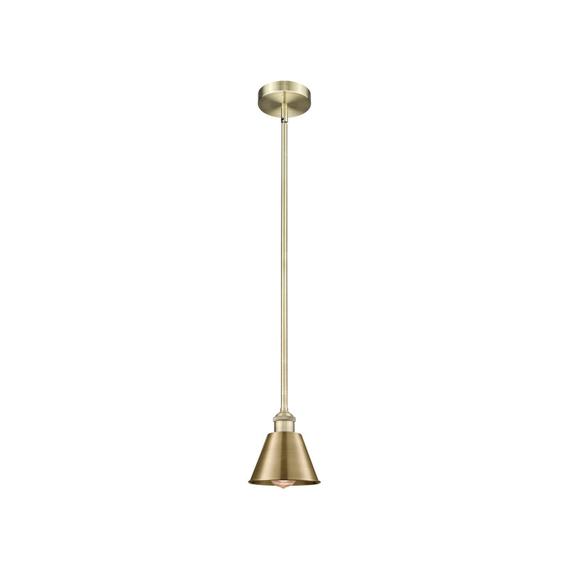 Innovations Smithfield 7in 1-Light Mini Pendant | Industrial Antique Brass Steel and Cast Brass Metal Shade | Kitchen Island | Model 616-1S-AB-M8-LED
