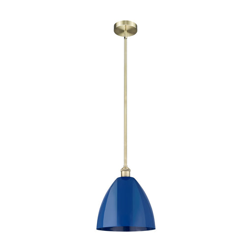 Innovations Plymouth 12in 1-Light Mini Pendant | Industrial Antique Brass and Matte Blue Metal | Kitchen Island & Dining Room | Model 616-1S-AB-MBD-12-BL