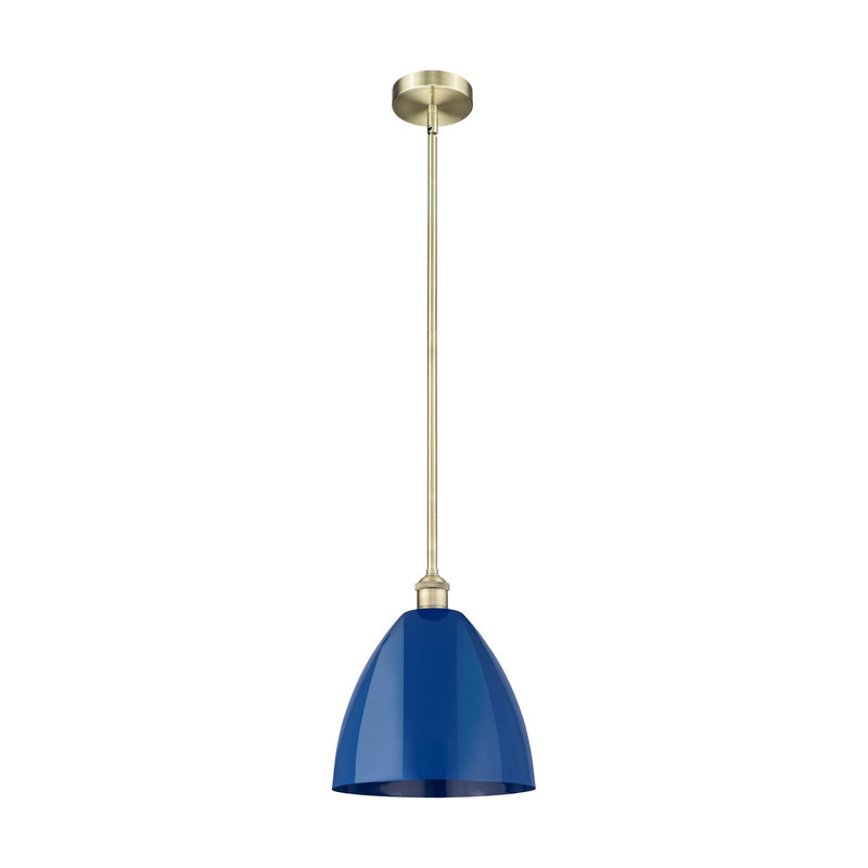 Innovations Plymouth 12in 1-Light Mini Pendant | Industrial Antique Brass Steel and Matte Blue Metal | Kitchen Island & | Model 616-1S-AB-MBD-12-BL-LED