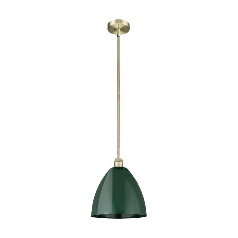 Innovations Plymouth 12in 1-Light Mini Pendant | Industrial Antique Brass Steel and Matte Green Metal | Kitchen Island & | Model 616-1S-AB-MBD-12-GR-LED