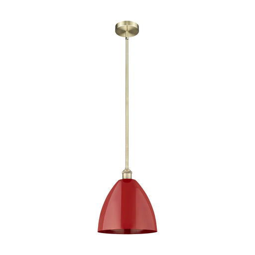 Innovations Plymouth 12in 1-Light Mini Pendant | Industrial Antique Brass Steel and Matte Red Metal | Kitchen Island & Dining | Model 616-1S-AB-MBD-12-RD