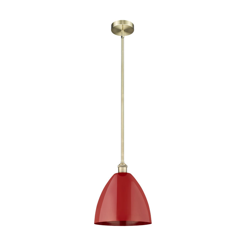 Innovations Plymouth 12in 1-Light Mini Pendant | Industrial Antique Brass Steel and Matte Red Metal | Kitchen Island | 12 | Model 616-1S-AB-MBD-12-RD-LED