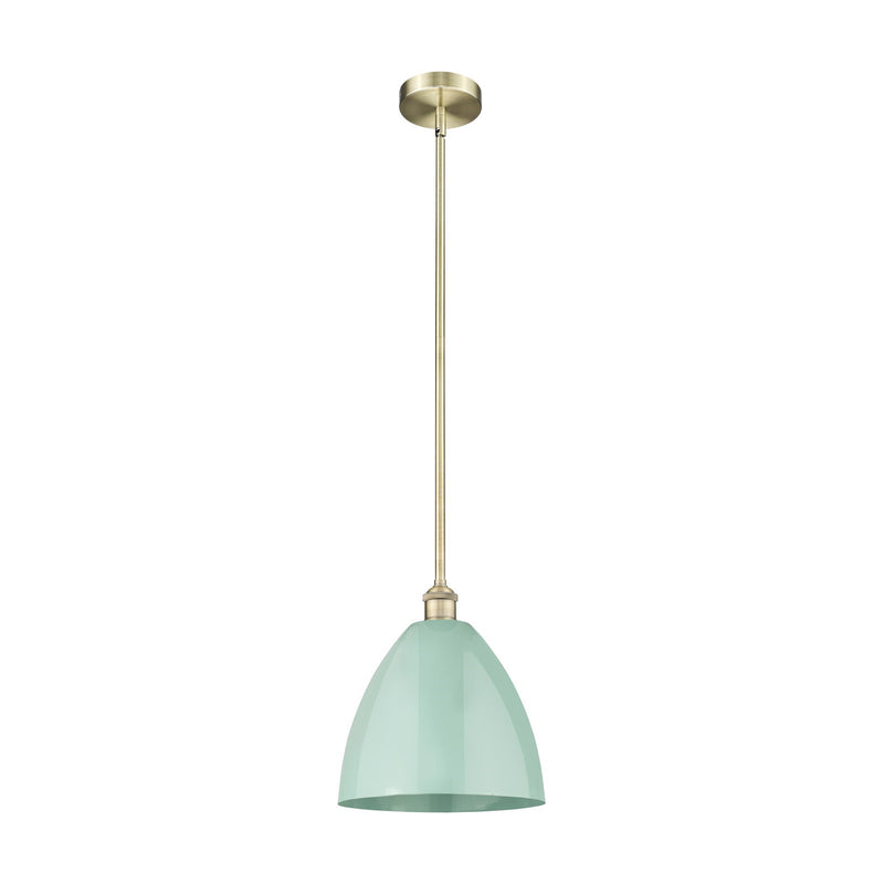 Innovations Plymouth 12in 1-Light Mini Pendant | Industrial Antique Brass and Matte Seafoam Metal | Kitchen Island & Dining | Model 616-1S-AB-MBD-12-SF