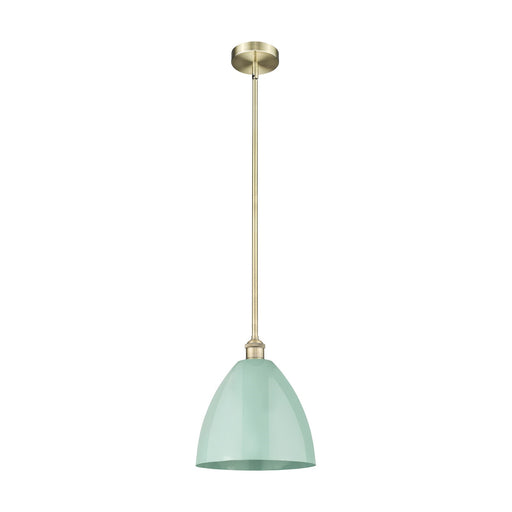 Innovations Plymouth 12in 1-Light Mini Pendant | Industrial Antique Brass Steel and Matte Seafoam Metal | Kitchen Island & | Model 616-1S-AB-MBD-12-SF-LED