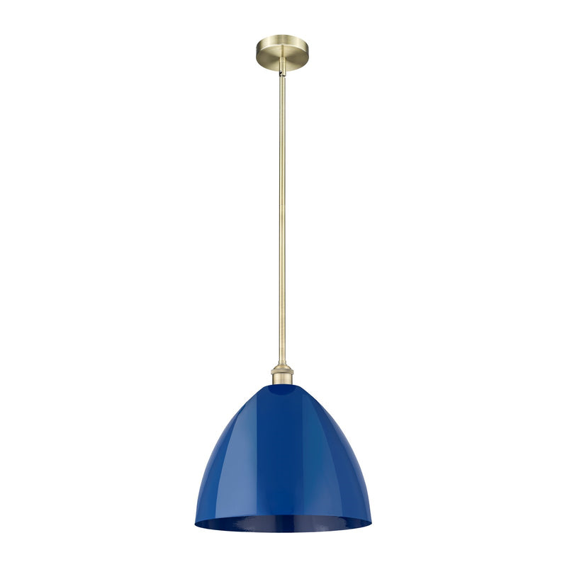 Innovations Plymouth 16in 1-Light Mini Pendant | Industrial Antique Brass Steel and Matte Blue Metal | Kitchen Island & Dining | Model 616-1S-AB-MBD-16-BL