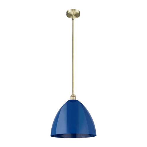 Innovations Plymouth 16in 1-Light Mini Pendant | Industrial Antique Brass Steel and Matte Blue Metal | Kitchen Island & | Model 616-1S-AB-MBD-16-BL-LED