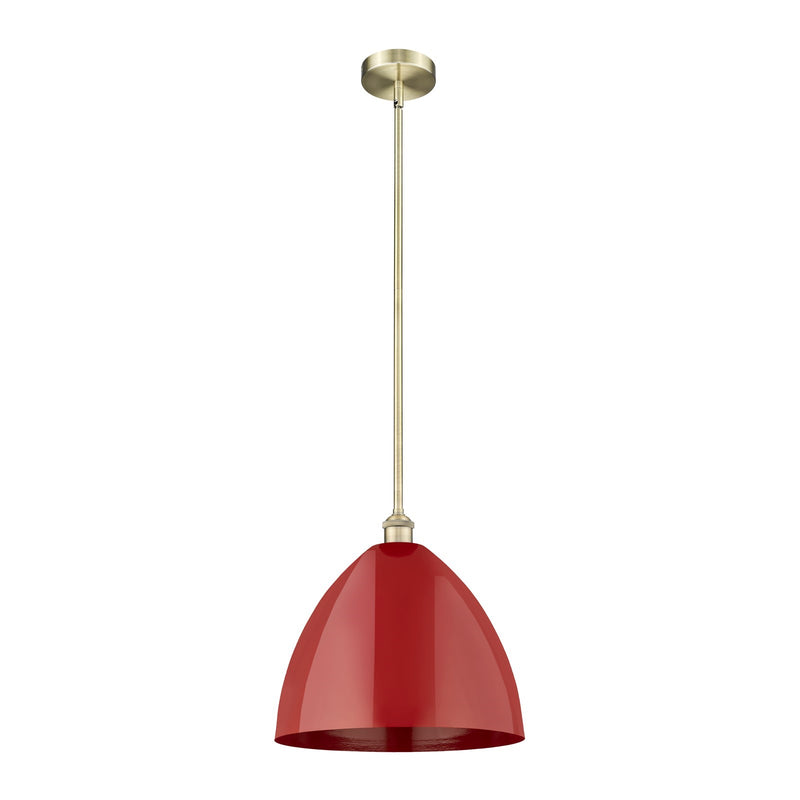 Innovations Plymouth 16in 1-Light Mini Pendant | Industrial Antique Brass Steel and Matte Red Metal | Kitchen Island & | Model 616-1S-AB-MBD-16-RD-LED