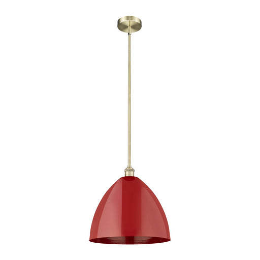 Innovations Plymouth 16in 1-Light Mini Pendant | Industrial Antique Brass Steel and Matte Red Metal | Kitchen Island & | Model 616-1S-AB-MBD-16-RD-LED